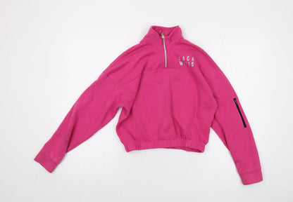 Jack Wills Girls Pink Cotton Pullover Sweatshirt Size 10-11 Years Zip