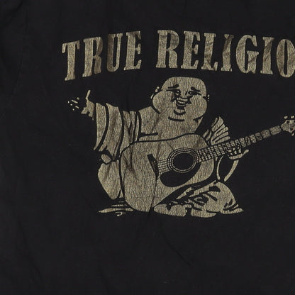 True Religion Mens Black Cotton T-Shirt Size M Crew Neck - Logo