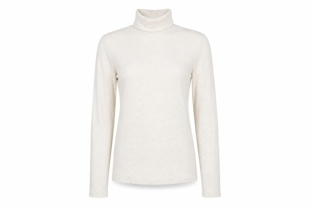 Marks and Spencer Womens Beige Polyester Basic T-Shirt Size 10 Roll Neck