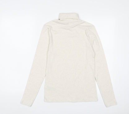 Marks and Spencer Womens Beige Polyester Basic T-Shirt Size 10 Roll Neck