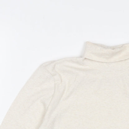 Marks and Spencer Womens Beige Polyester Basic T-Shirt Size 10 Roll Neck