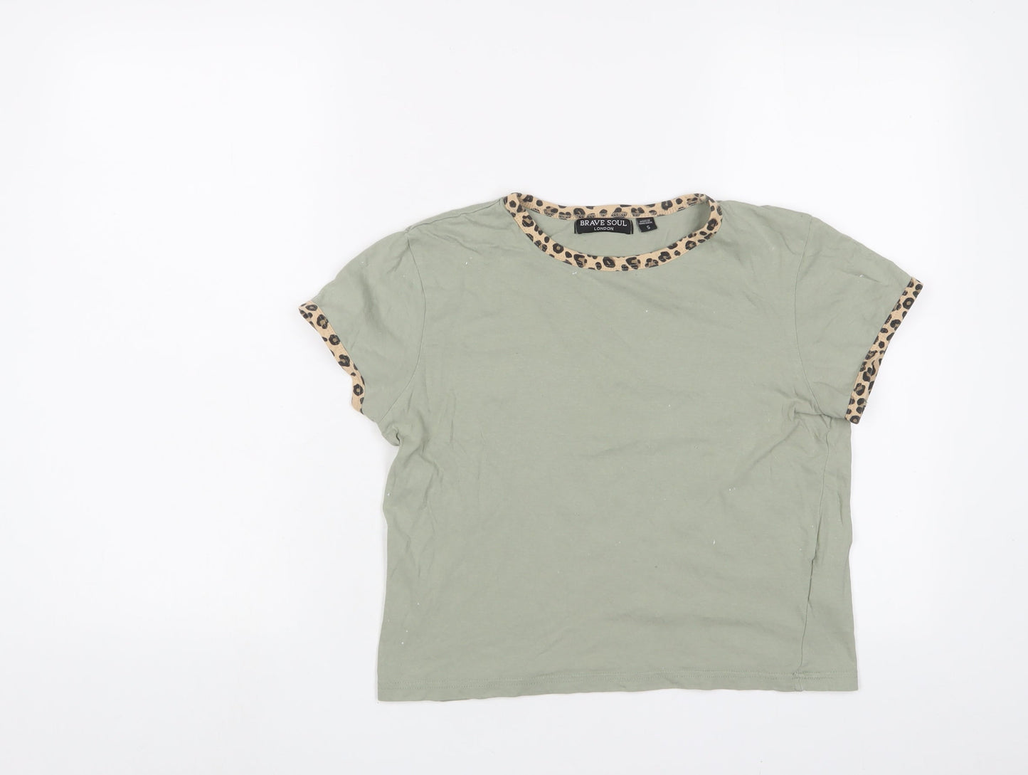 Womens UK Size S Brave Soul Green Cropped T-Shirt