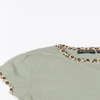 Womens UK Size S Brave Soul Green Cropped T-Shirt