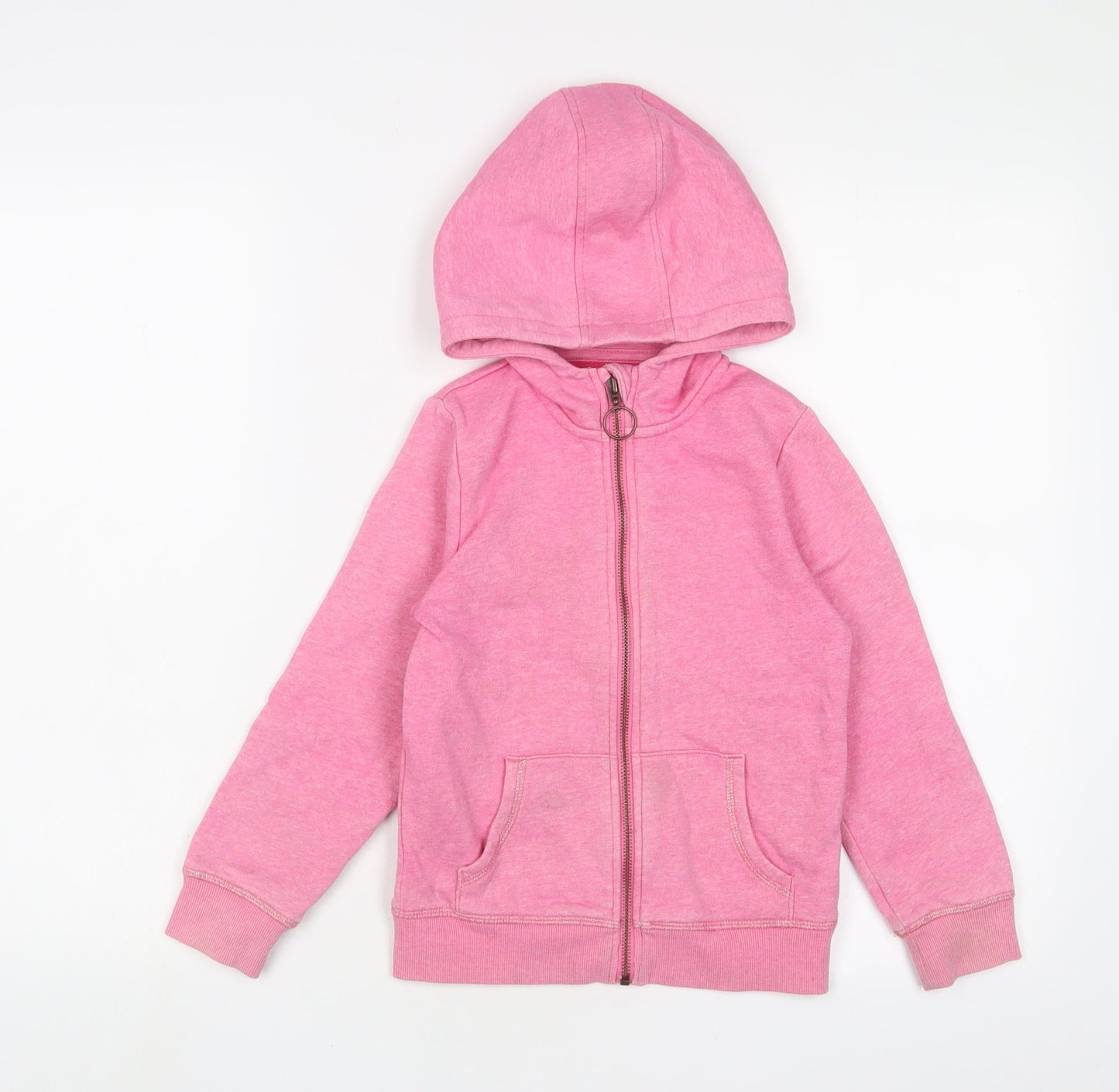 Marks and Spencer Girls Pink Cotton Full Zip Hoodie Size 7-8 Years Zip