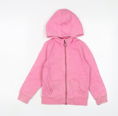 Marks and Spencer Girls Pink Cotton Full Zip Hoodie Size 7-8 Years Zip