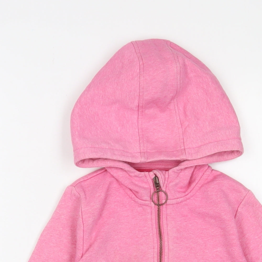 Marks and Spencer Girls Pink Cotton Full Zip Hoodie Size 7-8 Years Zip