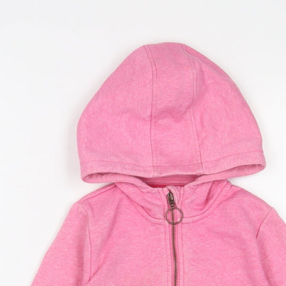 Marks and Spencer Girls Pink Cotton Full Zip Hoodie Size 7-8 Years Zip