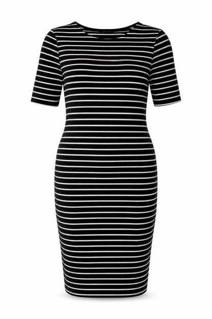 Dorothy Perkins Womens Black Striped Viscose Bodycon Size 16 Boat Neck Pullover