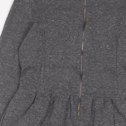 Jack Wills Womens Grey Floral Cotton A-Line Size 12 Crew Neck Zip - Embroidered