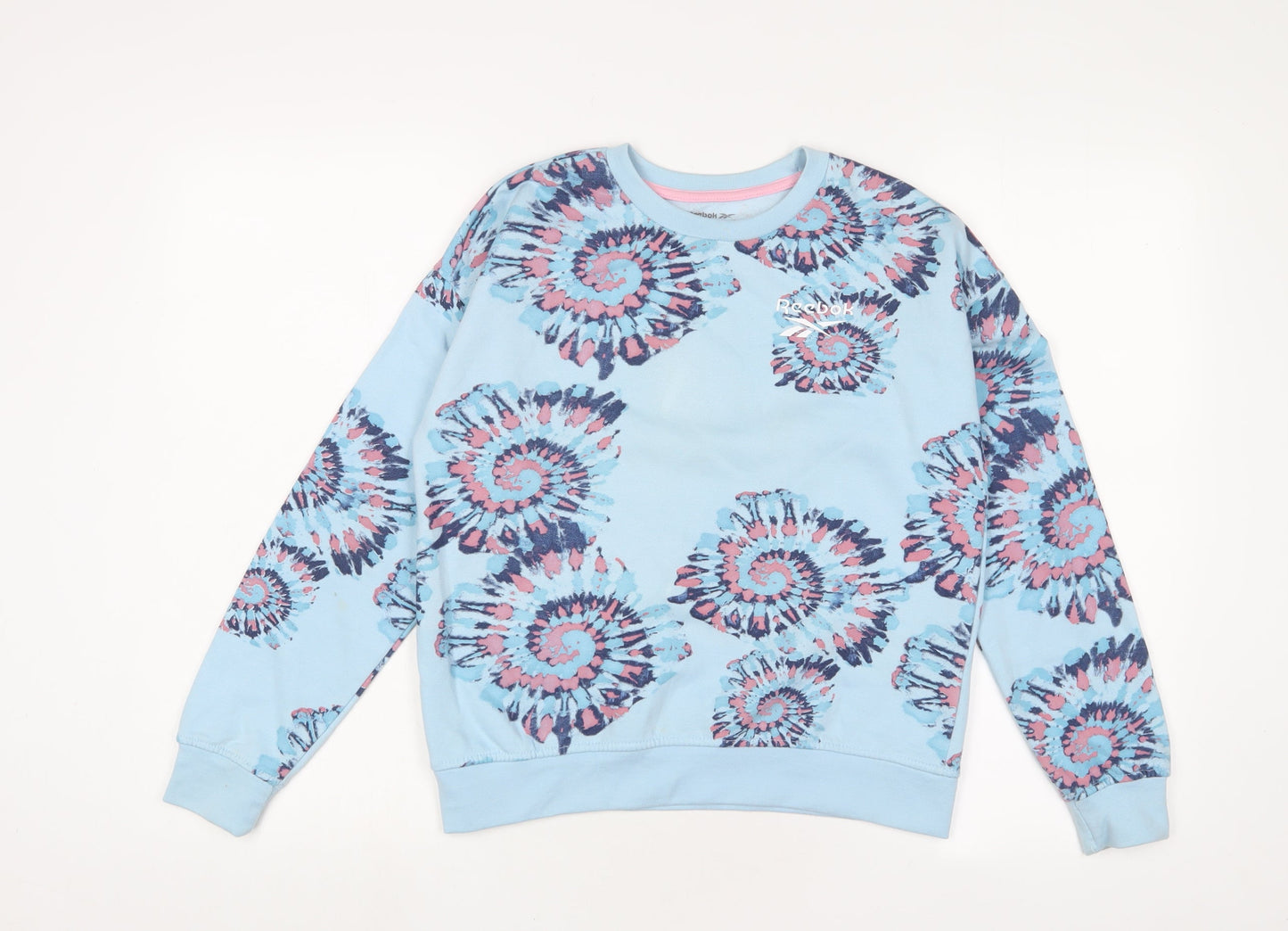 Reebok Girls Blue Geometric Cotton Pullover Sweatshirt Size 14-15 Years Pullover - Logo