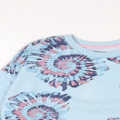 Reebok Girls Blue Geometric Cotton Pullover Sweatshirt Size 14-15 Years Pullover - Logo
