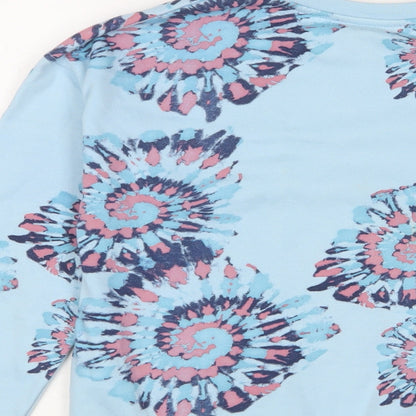 Reebok Girls Blue Geometric Cotton Pullover Sweatshirt Size 14-15 Years Pullover - Logo