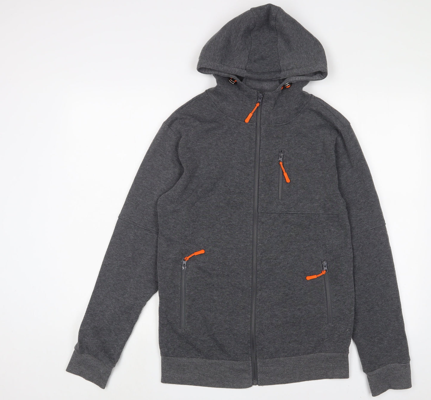 SIIMHWRSS Mens Grey Cotton Full Zip Hoodie Size S - Zip Pockets