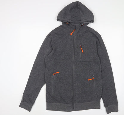 SIIMHWRSS Mens Grey Cotton Full Zip Hoodie Size S - Zip Pockets