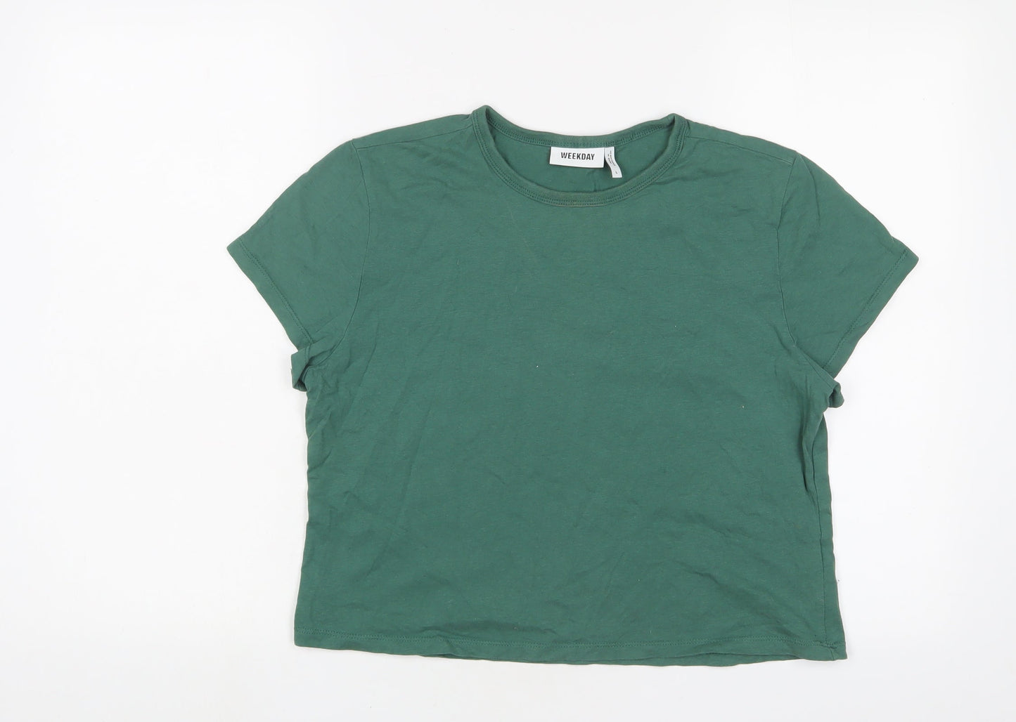 Womens UK Size L Weekday Green Cropped T-Shirt