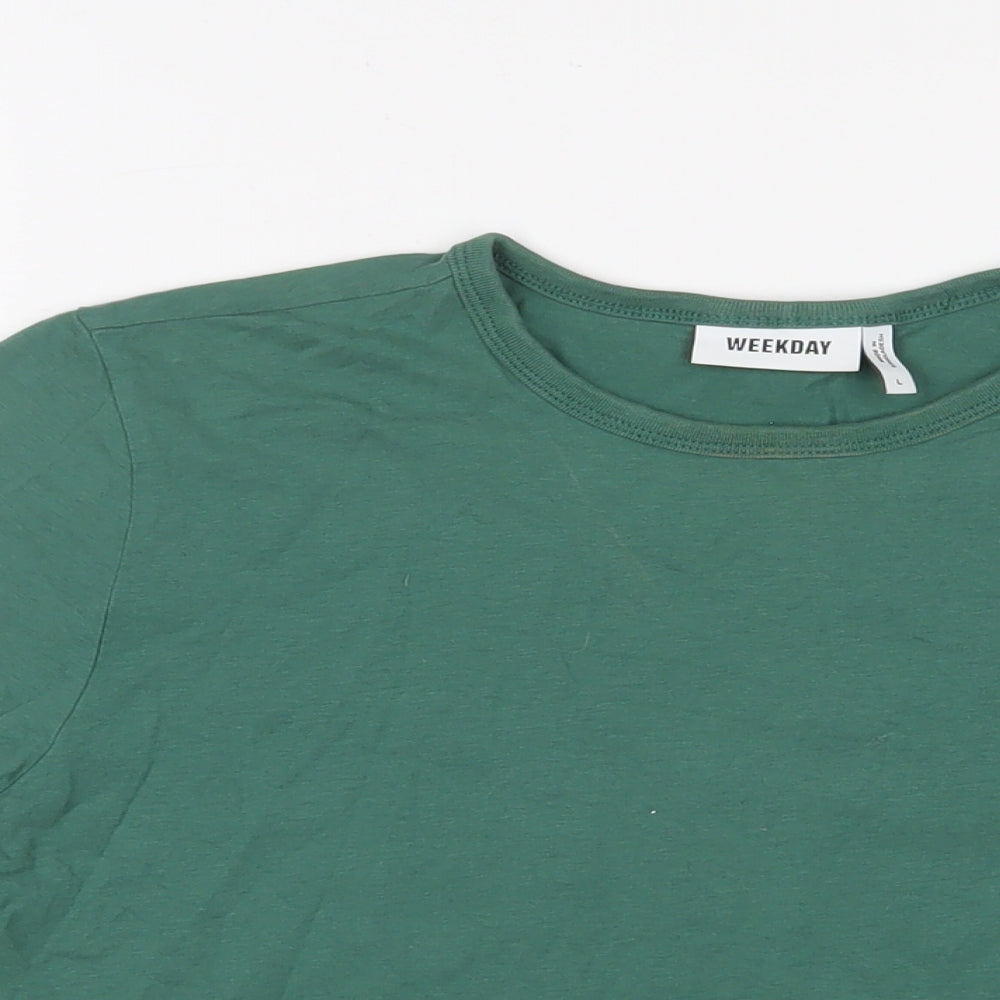 Womens UK Size L Weekday Green Cropped T-Shirt
