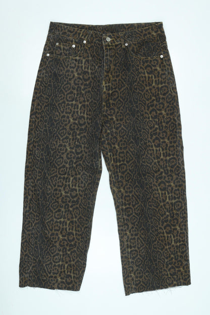 HHKKEEP Womens Brown Animal Print Cotton Wide-Leg Jeans Size 32 in L26 in Regular Zip - Raw Hem