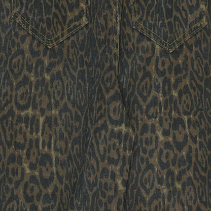 HHKKEEP Womens Brown Animal Print Cotton Wide-Leg Jeans Size 32 in L26 in Regular Zip - Raw Hem