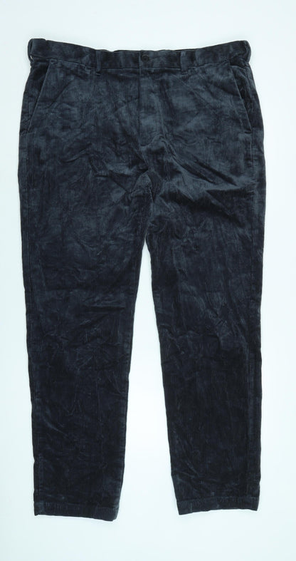 Marks and Spencer Mens Grey Cotton Blend Trousers Size 33 in L33 in Regular Zip