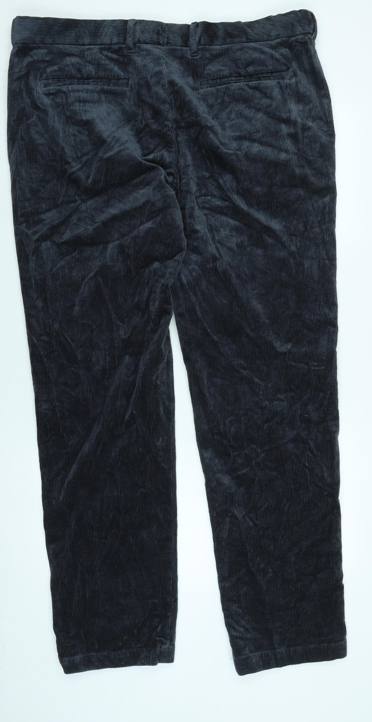 Marks and Spencer Mens Grey Cotton Blend Trousers Size 33 in L33 in Regular Zip