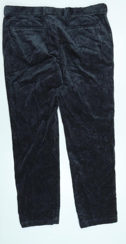Marks and Spencer Mens Grey Cotton Blend Trousers Size 33 in L33 in Regular Zip