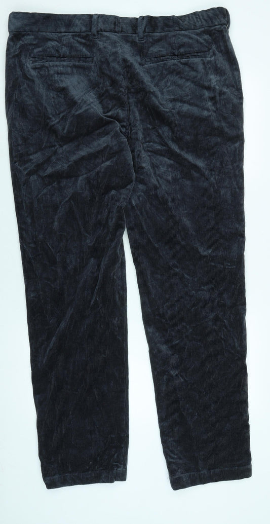 Marks and Spencer Mens Grey Cotton Blend Trousers Size 33 in L33 in Regular Zip