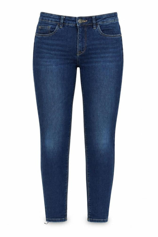 Front view of C&A women’s blue cotton blend skinny jeans, size UK 28, in, 30-inch leg regular zip