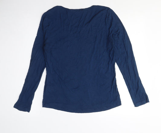 East Women Blue Basic Long Sleeve Scoop Neck T-Shirt