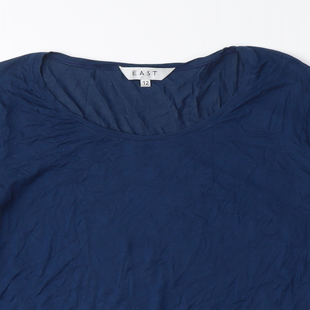 East Women Blue Basic Long Sleeve Scoop Neck T-Shirt