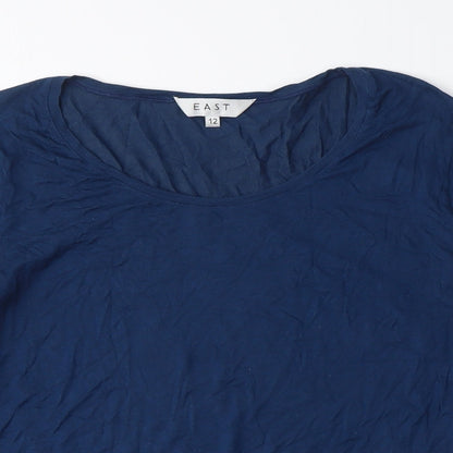 East Women Blue Basic Long Sleeve Scoop Neck T-Shirt