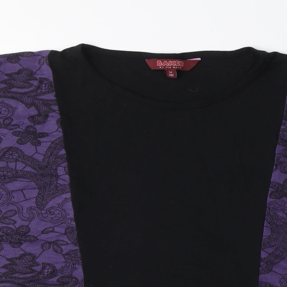 Baker by Ted Baker Girls Kimono Style T-Shirt, Black Purple, 14 Years