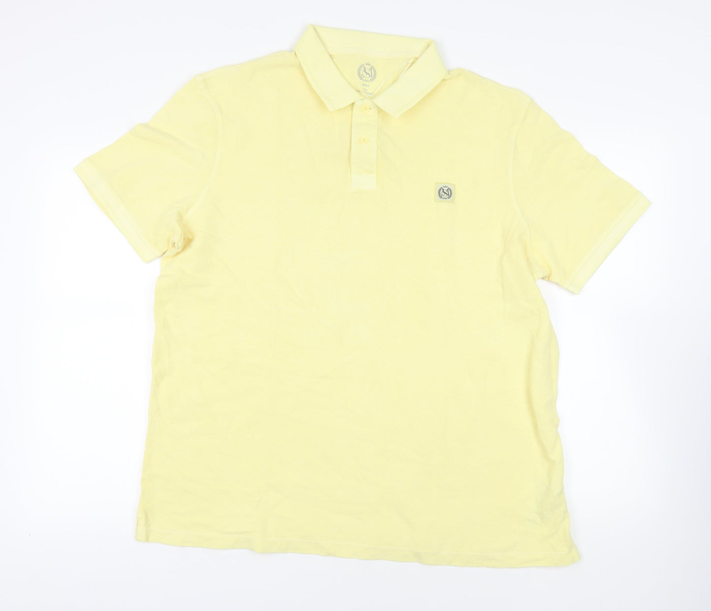 Marks and Spencer Mens Yellow Cotton Polo Size 2XL Collared Button