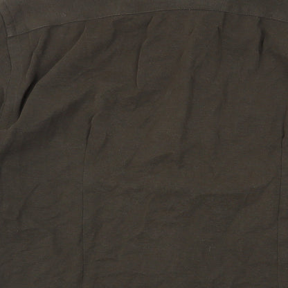 Zara Mens Green Cotton Button-Up Size M Collared Button - Elbow Patches