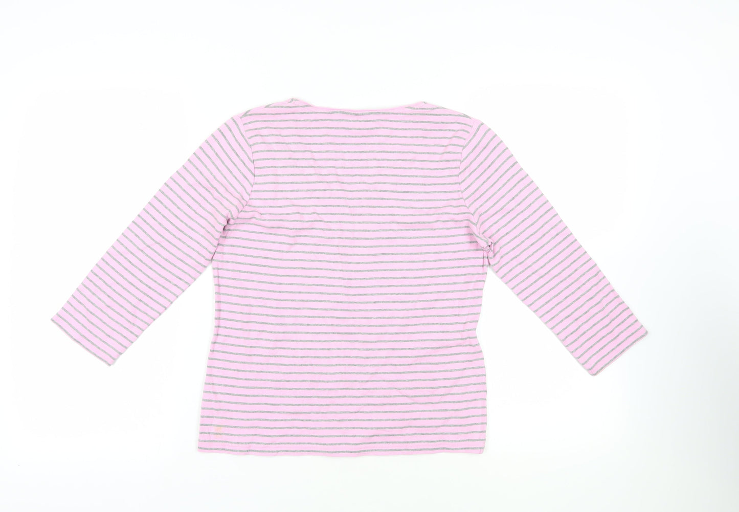 Maine New England Womens Pink Striped Cotton Basic T-Shirt Size 12 V-Neck