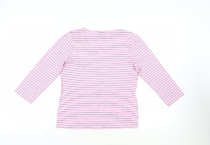 Maine New England Womens Pink Striped Cotton Basic T-Shirt Size 12 V-Neck