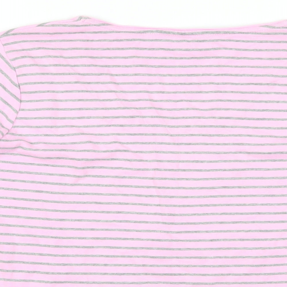 Maine New England Womens Pink Striped Cotton Basic T-Shirt Size 12 V-Neck