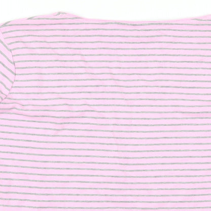 Maine New England Womens Pink Striped Cotton Basic T-Shirt Size 12 V-Neck