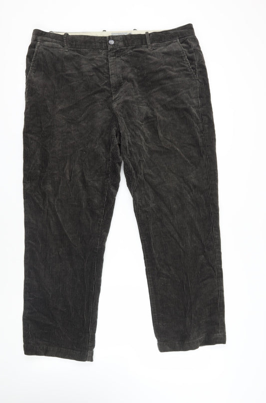 Marks and Spencer Mens Green Cotton Trousers Size 40 in L29 in Regular Zip