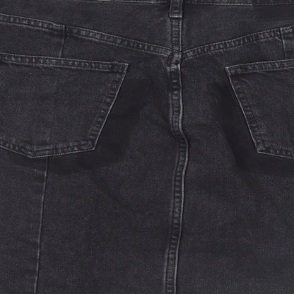 H&M Womens Black Cotton Mini Skirt Size 12 Zip - Pockets