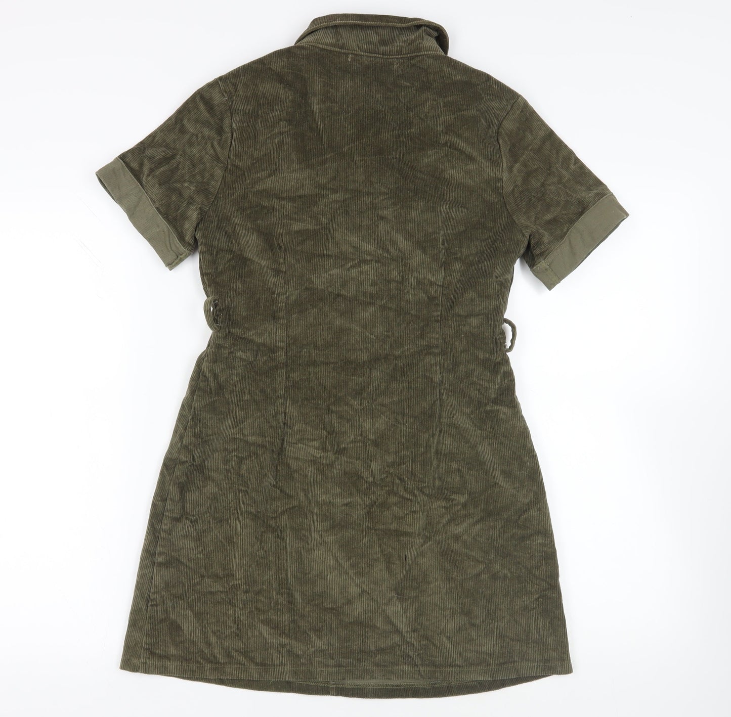 Glamorous Womens Green Cotton Mini Size 10 Collared Zip