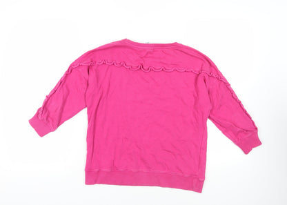 Back view of AND/OR women’s pink cotton pullover sweatshirt, size UK 10, pullover