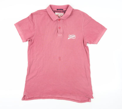 Mambo Mens Pink Cotton Polo Size M Collared Button - Logo