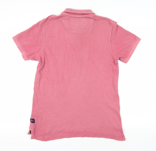 Mambo Mens Pink Cotton Polo Size M Collared Button - Logo