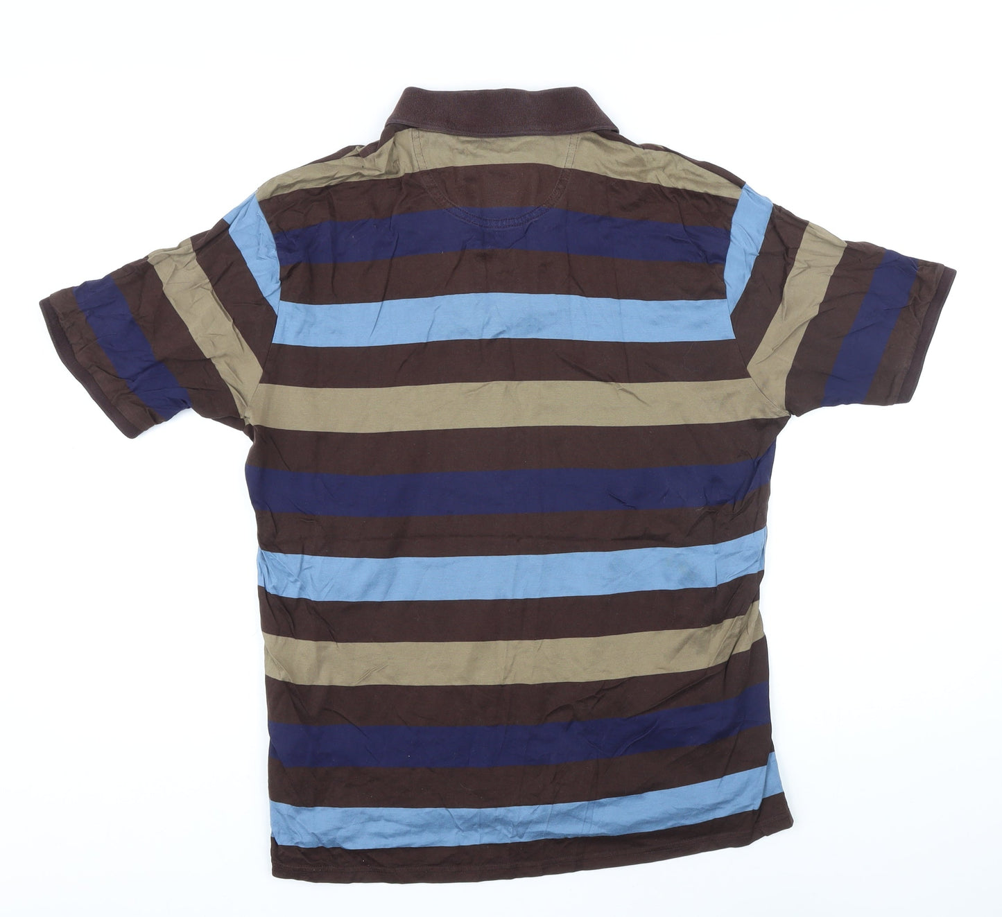 Blue Harbour Mens Brown Striped Polyester Polo Size S Collared Button