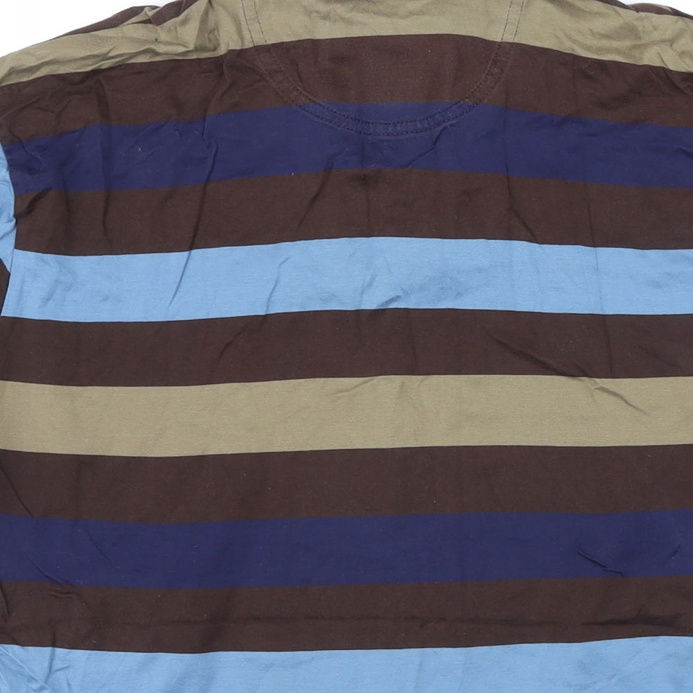 Blue Harbour Mens Brown Striped Polyester Polo Size S Collared Button