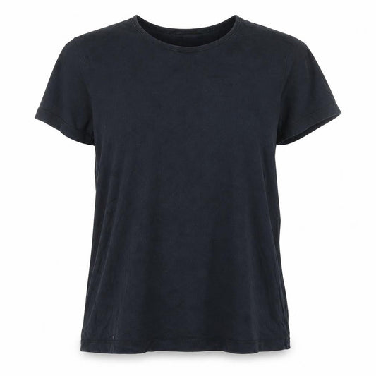 Front view of ASOS women’s black polyester basic t-shirt, size UK 12, round neck