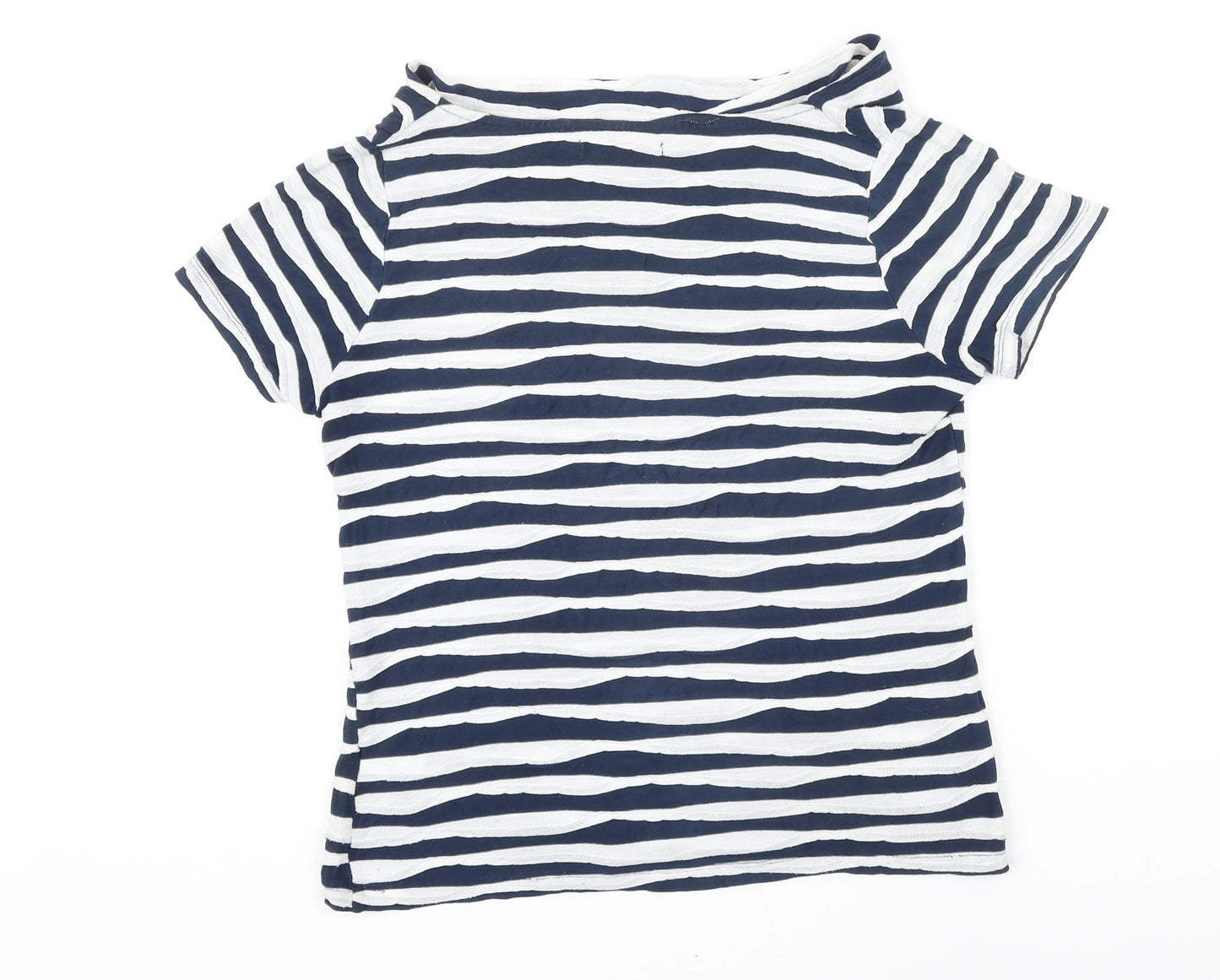 John Lewis Womens Blue Striped Viscose Tunic T-Shirt Size 12 Boat Neck