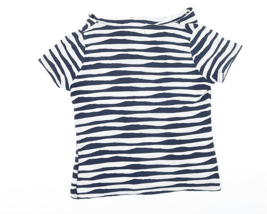 John Lewis Womens Blue Striped Viscose Tunic T-Shirt Size 12 Boat Neck