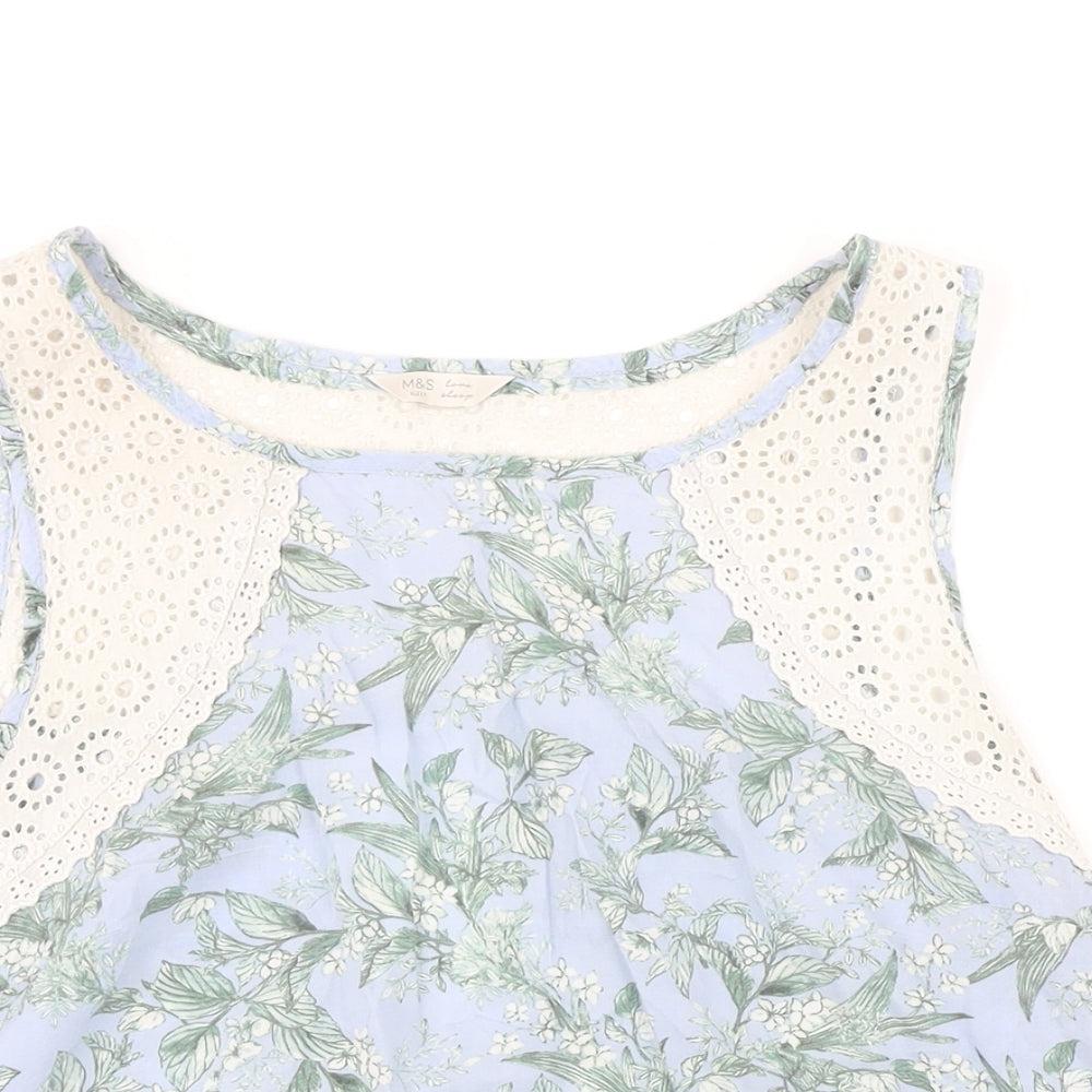 Marks and Spencer Womens Blue Floral Modal Top Pyjama Top Size 12