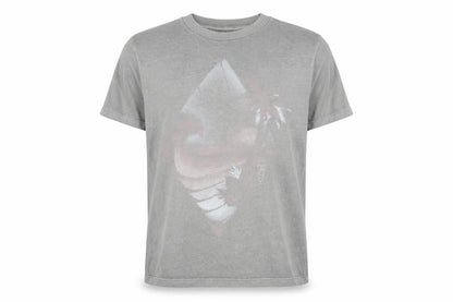 Front view of ONeill men’s grey polyester t-shirt, size S, round neck - palm trees